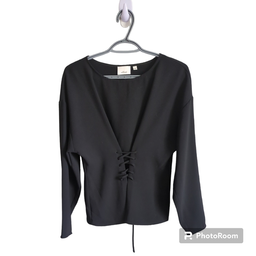 Wilfred Mabelle Black Crepe Lace Up‎ Front Blouse Size Small